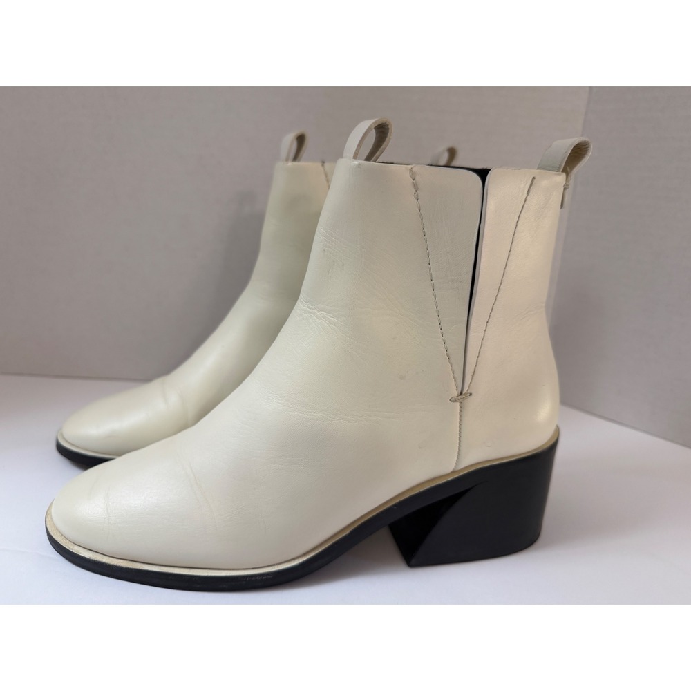 Mercedes Castillo Womens Cream Leather Ankle Boots Architectural Block Heel 7.5M
